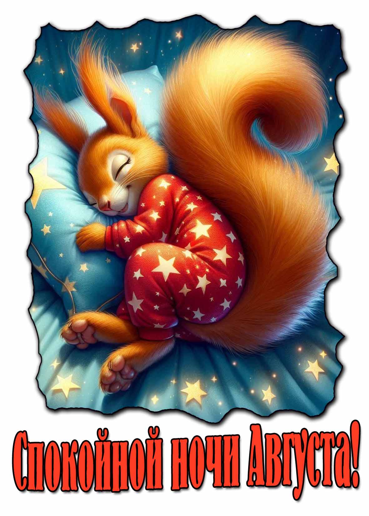 Спокойной ночи Августа! - открытка с белочкой