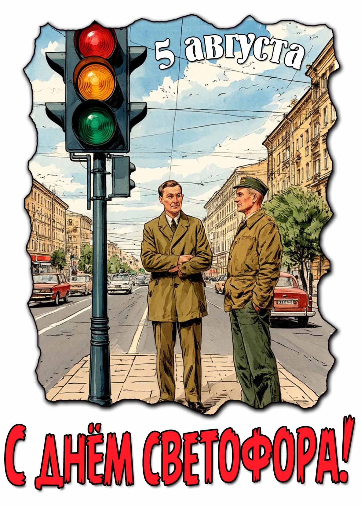 Красивая открытка с днём светофора 5 августа