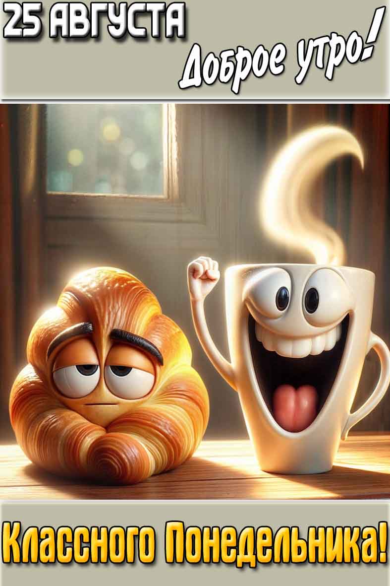 Открытка "25 августа доброе утро! Классного понедельника!"