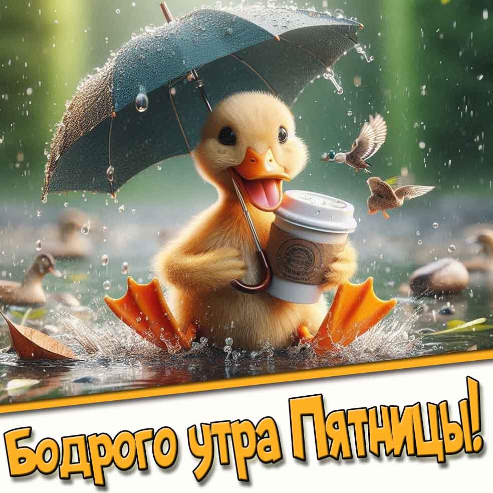 Бодрого утра Пятницы! - прикольная открытка с дождём