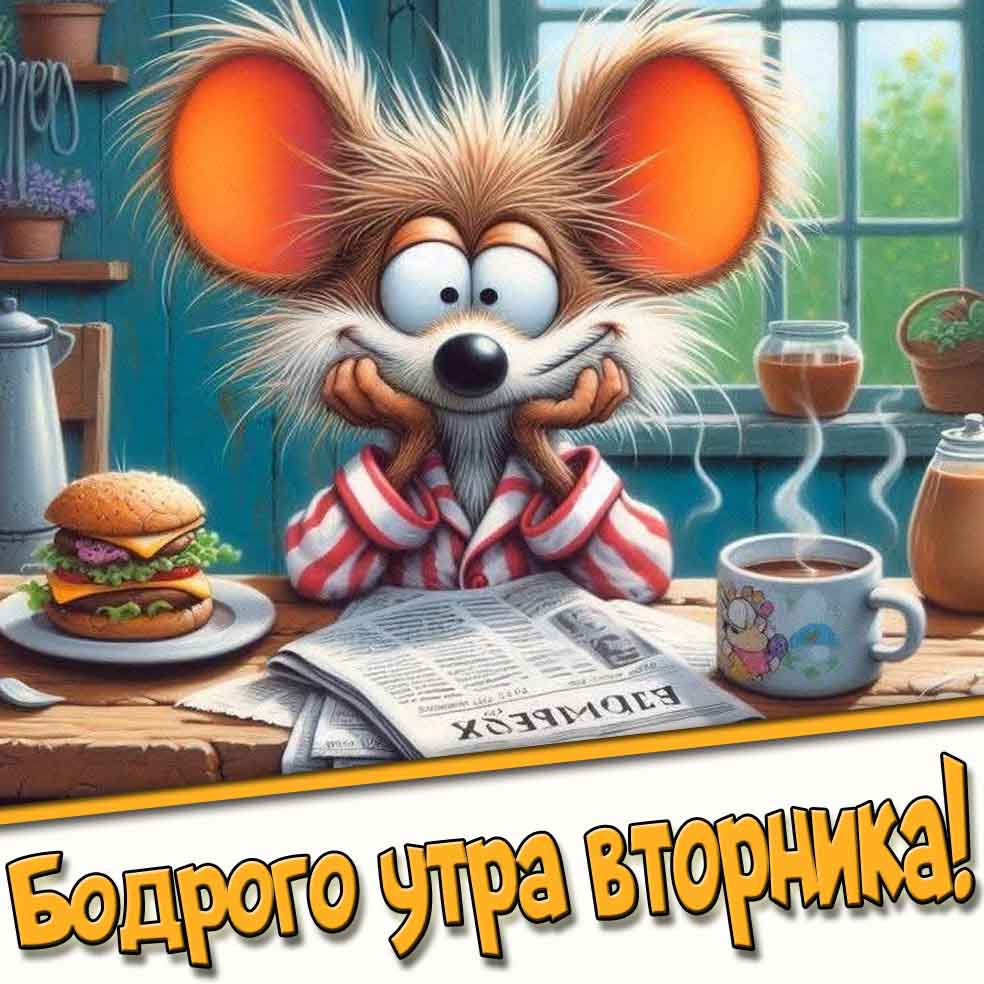 Бодрого утра вторника! - открытка с кофе