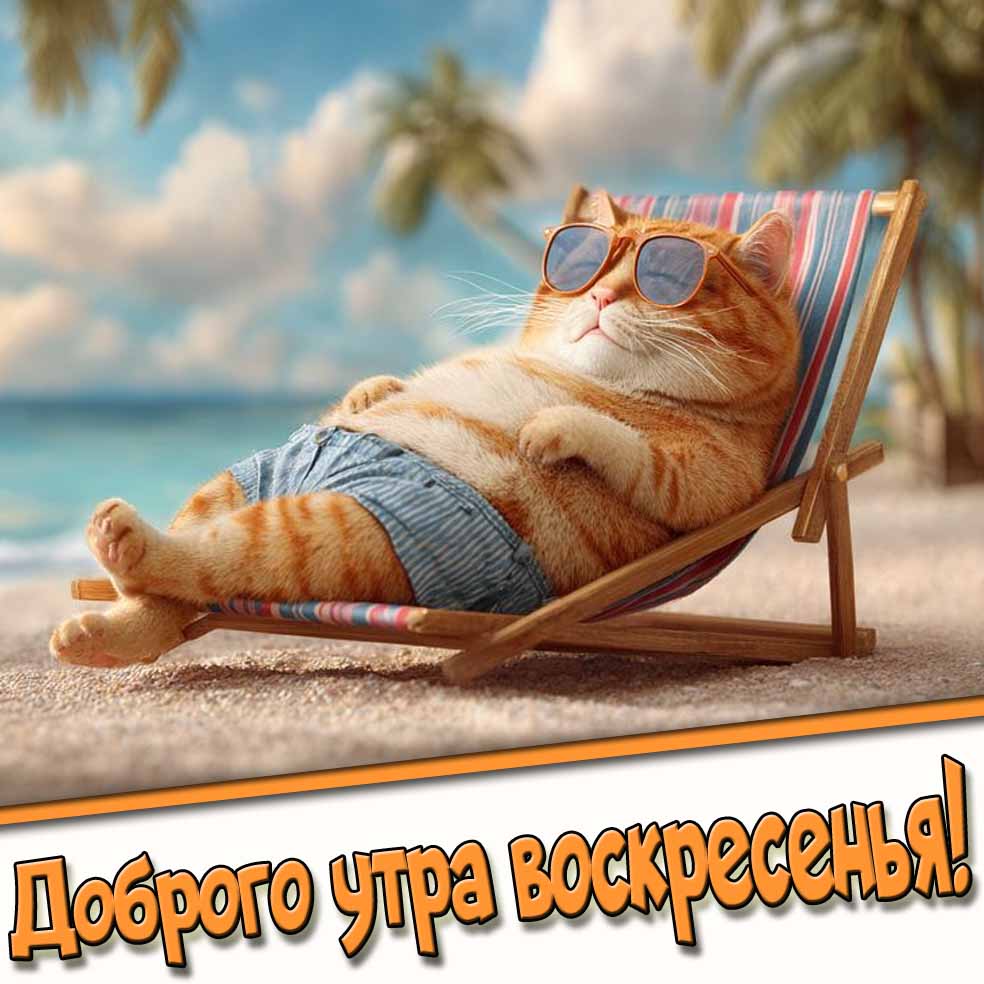 Доброго утра воскресенья! - летняя картинка с котом