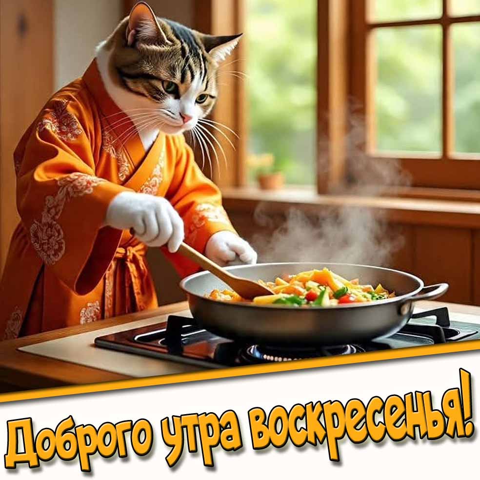Доброго утра воскресенья! - открытка с котом