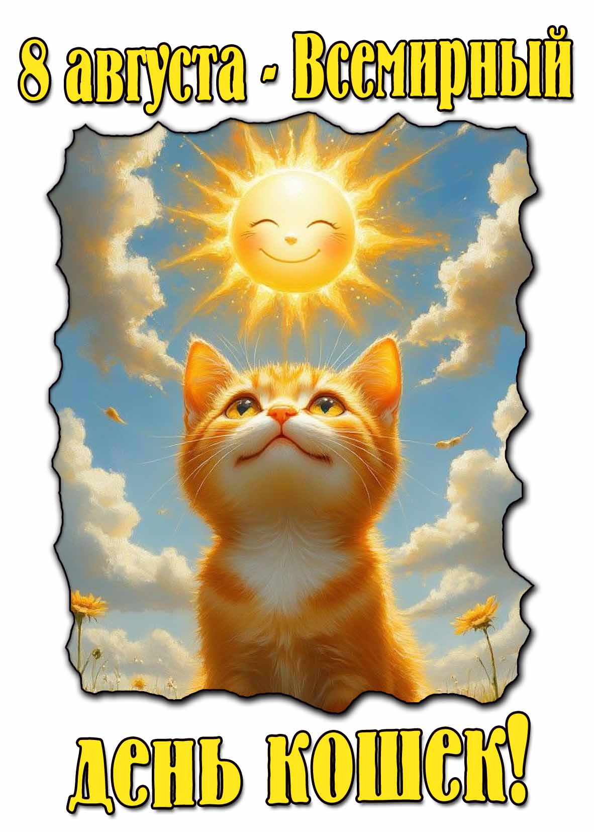 Красивая открытка 8 августа Всемирный день кошек