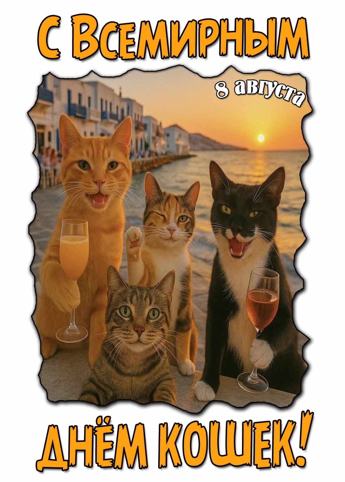 Позитивная картинка с Всемирным днём кошек 8 августа