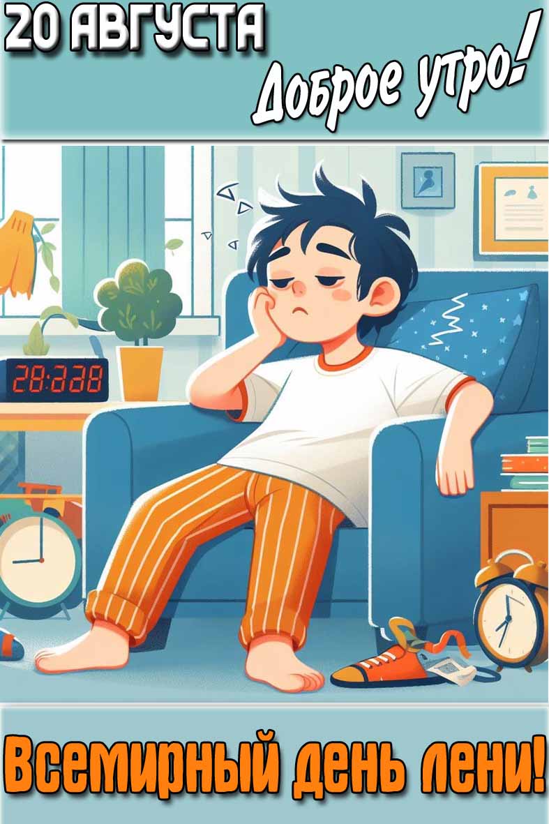 Открытка "20 августа доброе утро! Всемирный день лени!"