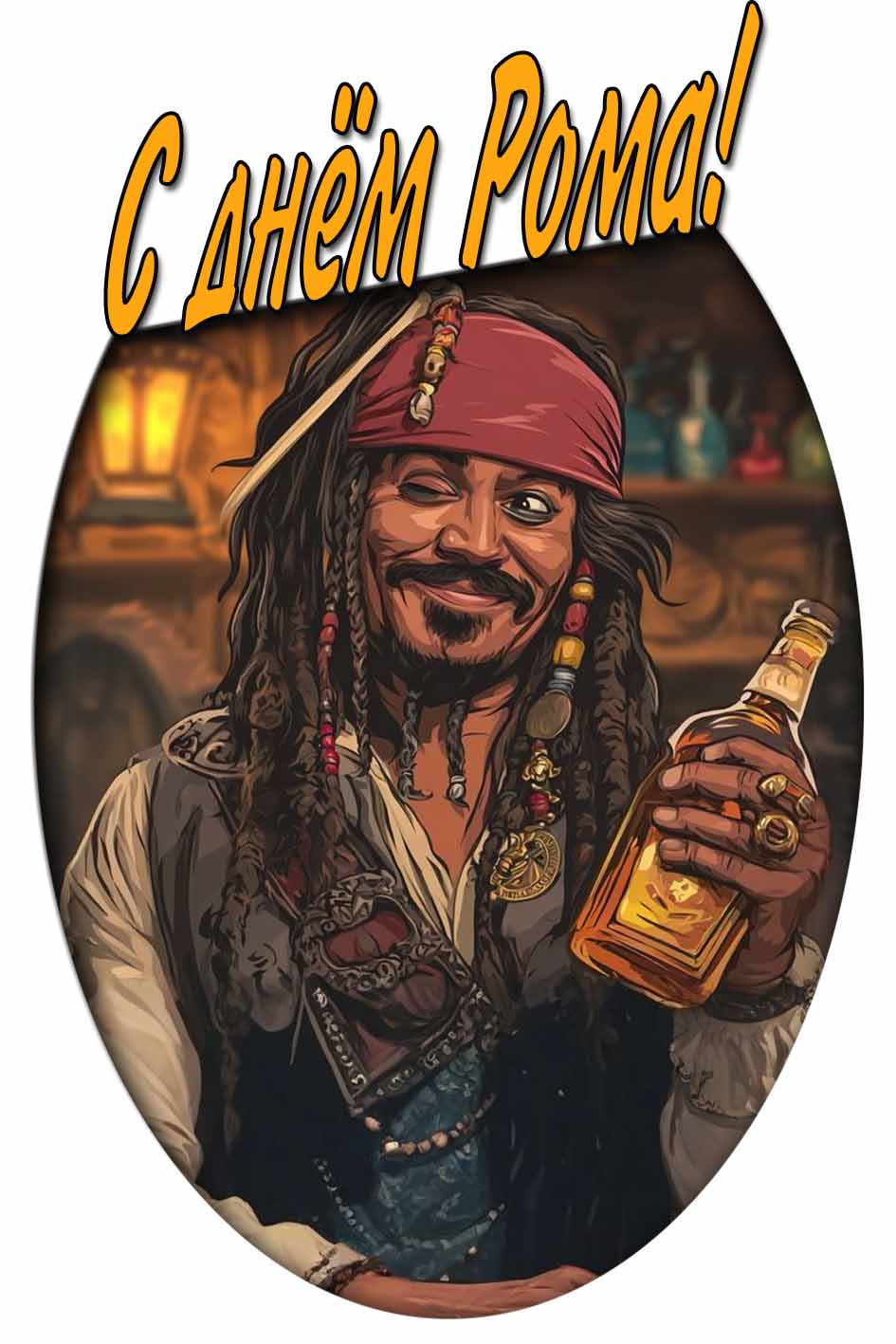 С днём Рома! - открытка с Джеком Воробьём