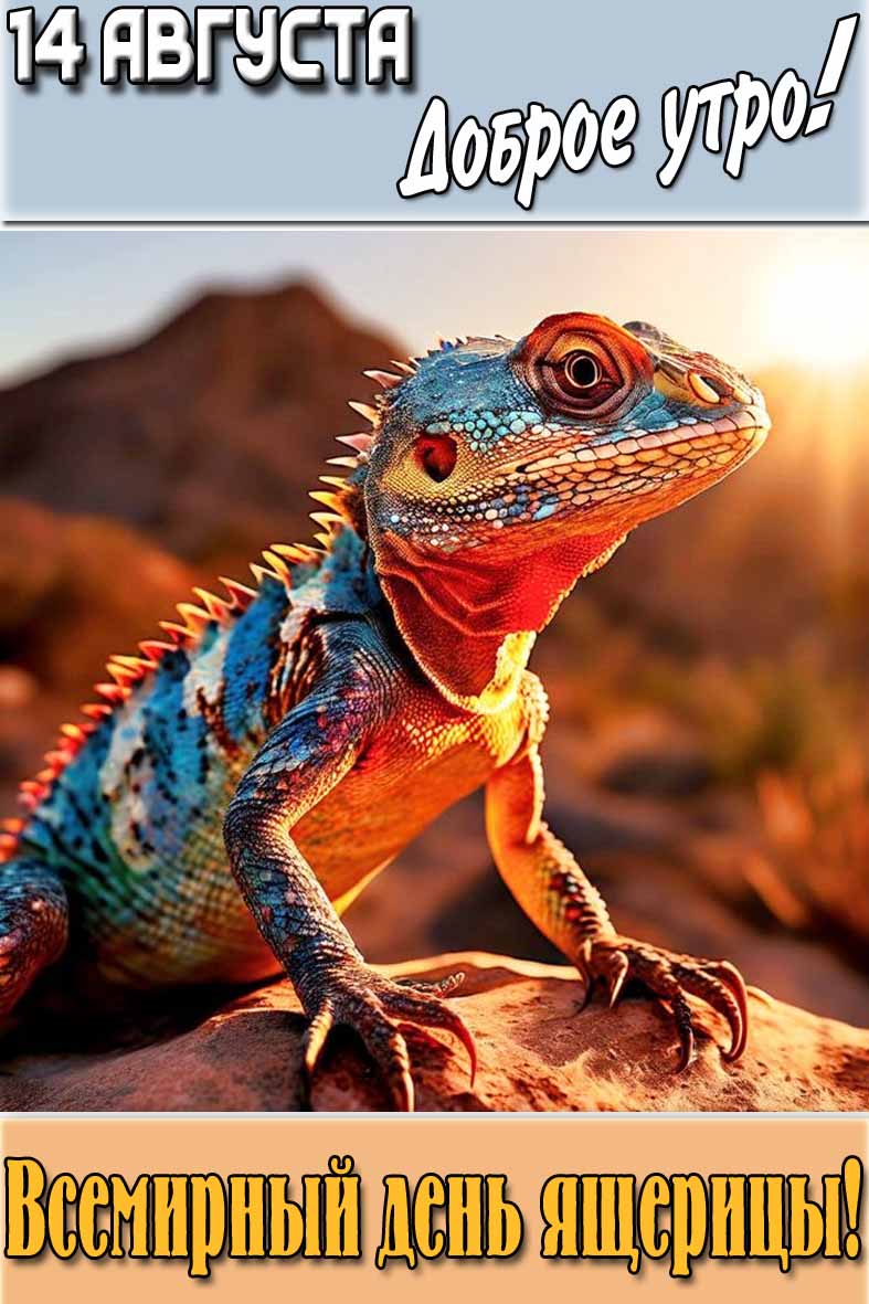 Открытка "14 августа доброе утро! Всемирный день ящерицы!"