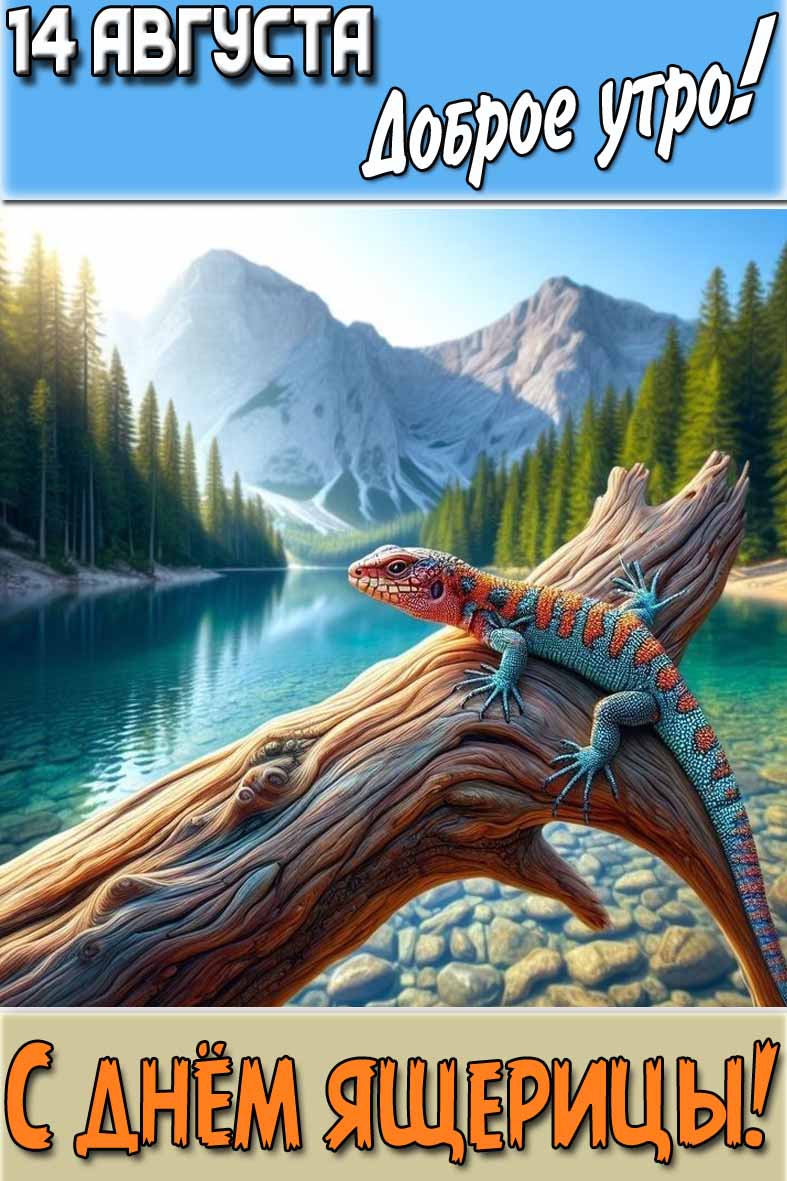 Картинка "14 августа доброе утро! С днём ящерицы!"