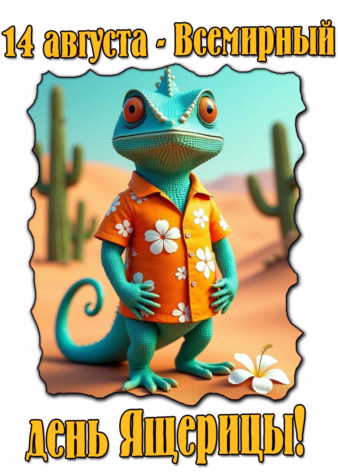 Открытка 14 августа - всемирный день ящерицы