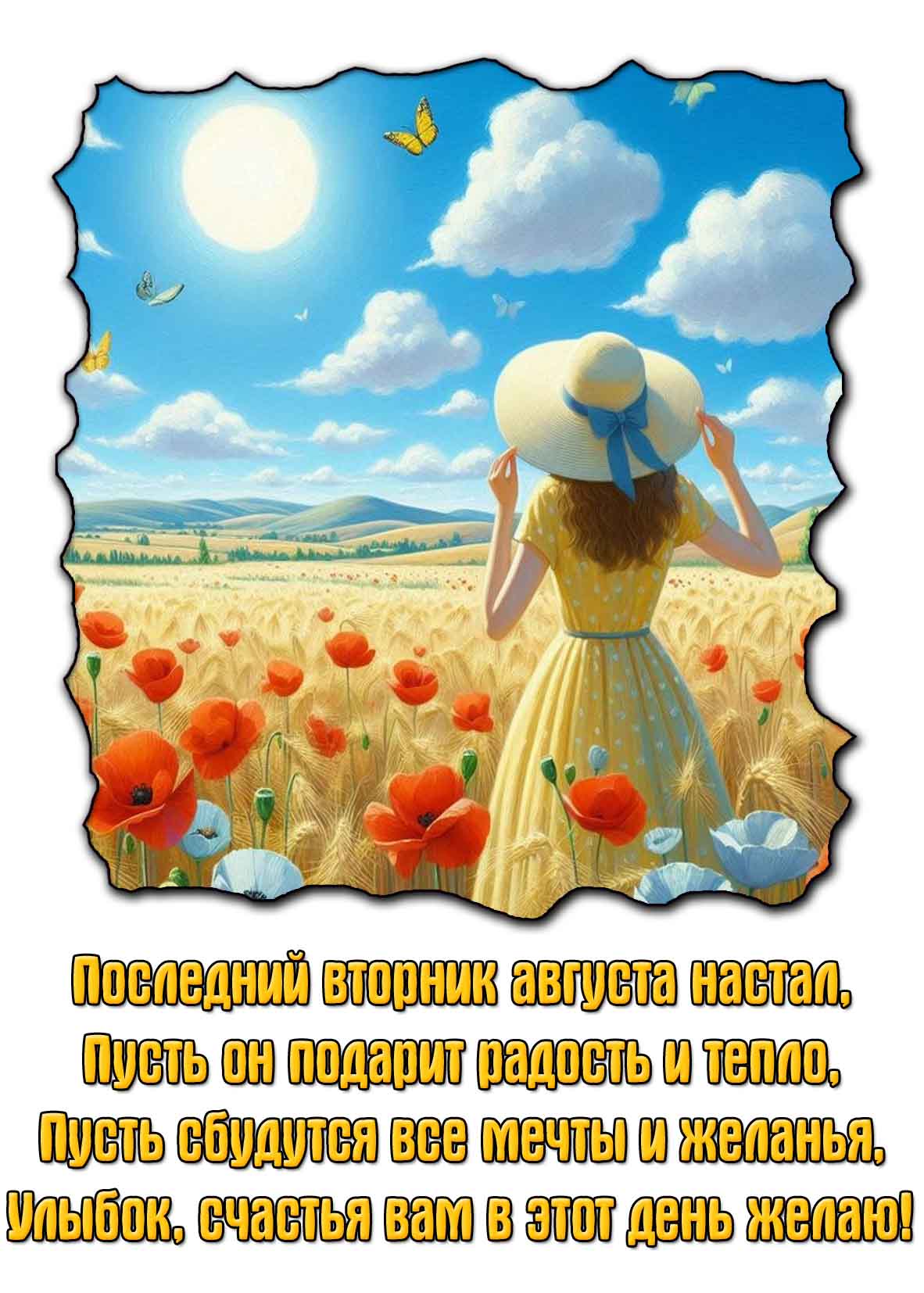 Открытка - поздравление с последним вторником августа