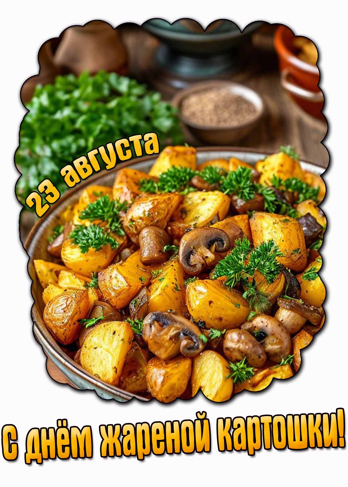 Открытка с днём жареной картошки 23 августа