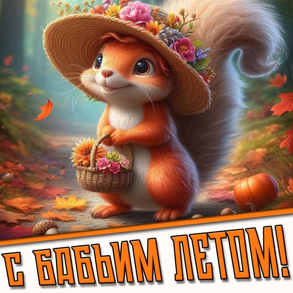 С бабьим летом! - прикольная картинка с белкой