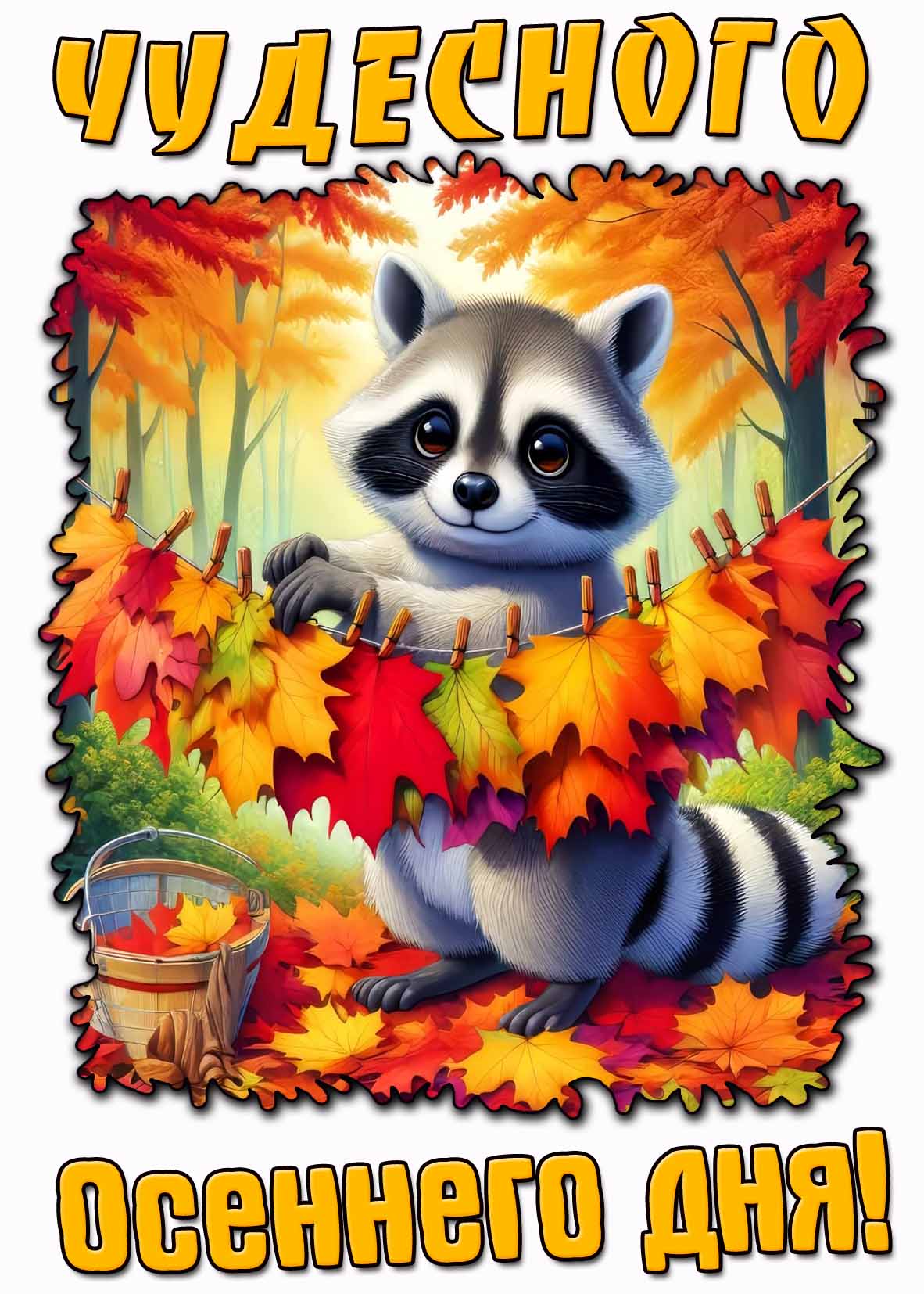 Чудесного осеннего дня! - красивая картинка с енотом