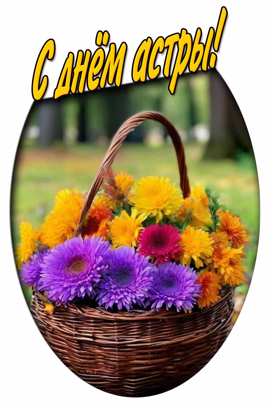 С днём астры! - открытка с корзиной цветов