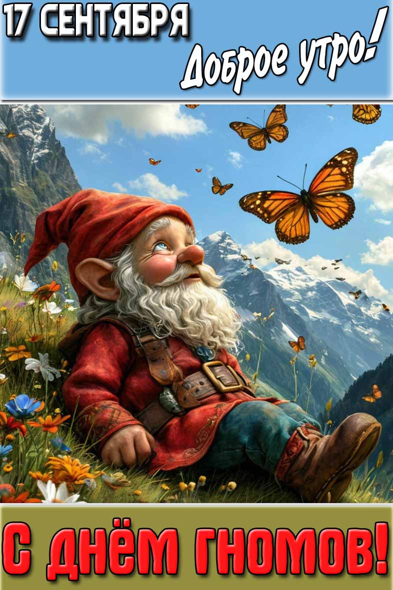 Открытка "17 сентября доброе утро! С днём гномов!"