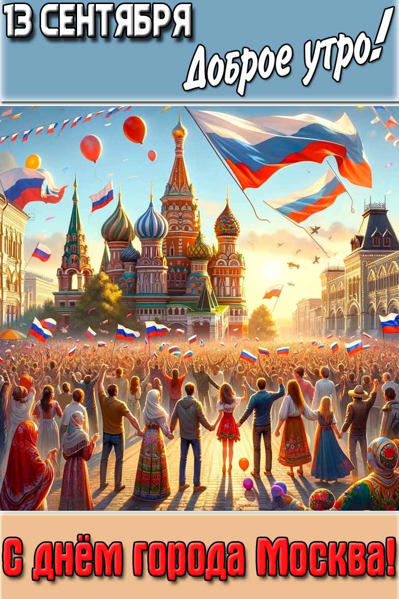 Открытка "13 сентября доброе утро! С днём города Москва!"