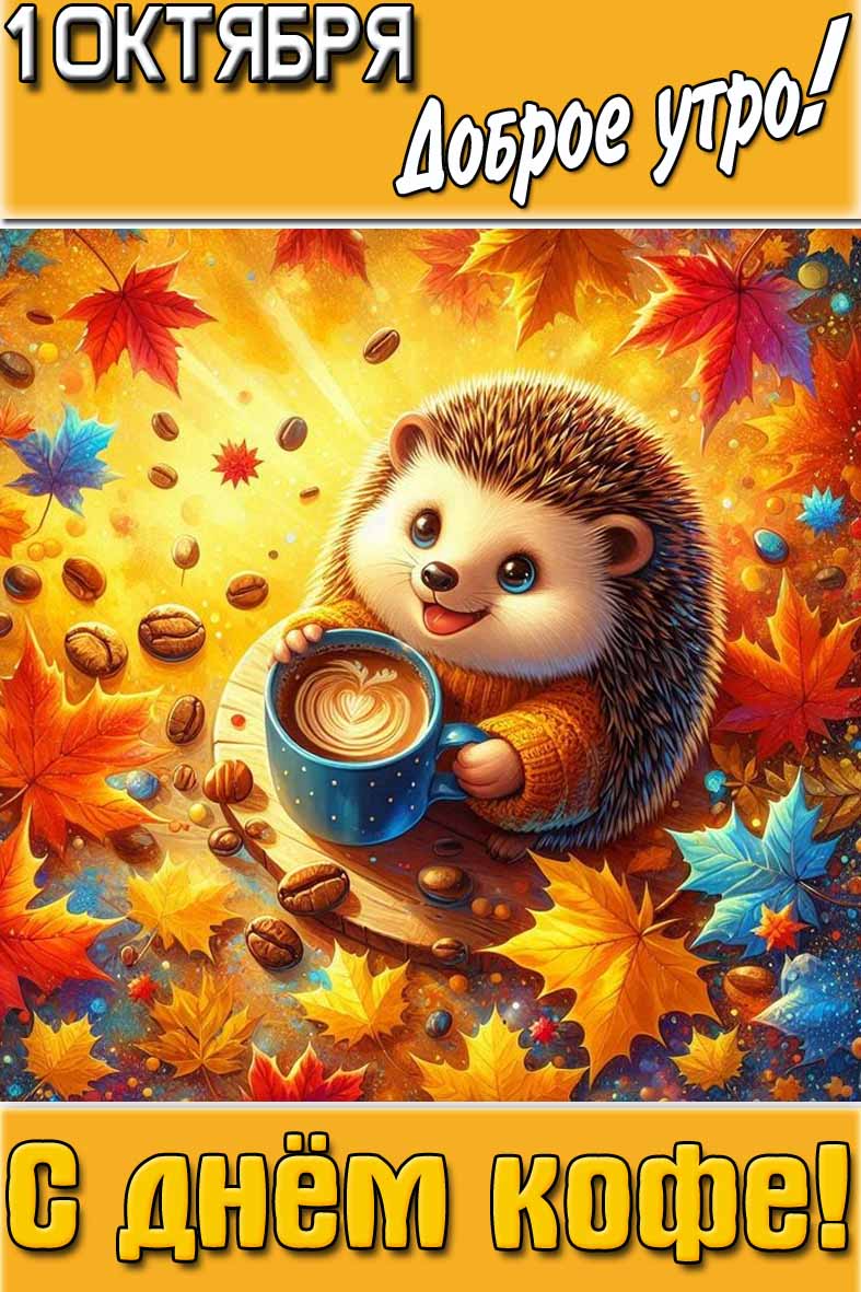 Осенняя картинка "1 октября доброе утро! С днём кофе!"