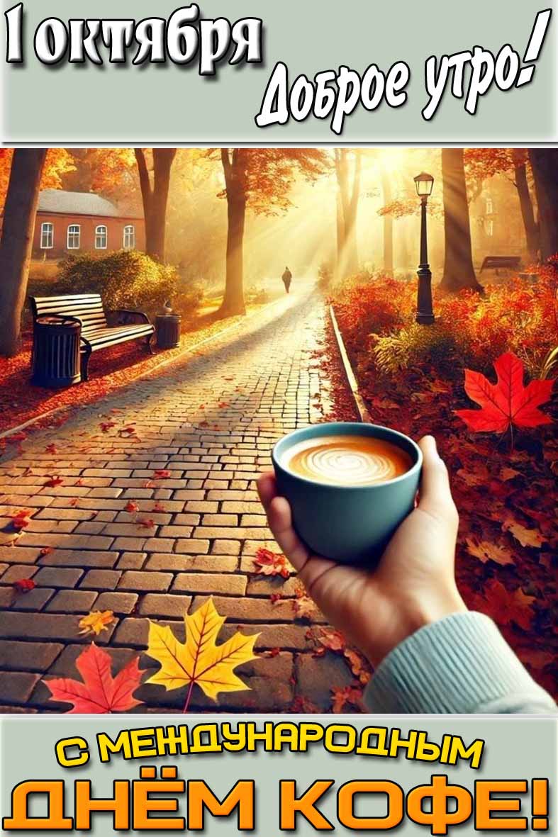 Открытка "1 октября доброе утро! С международным днём кофе!"