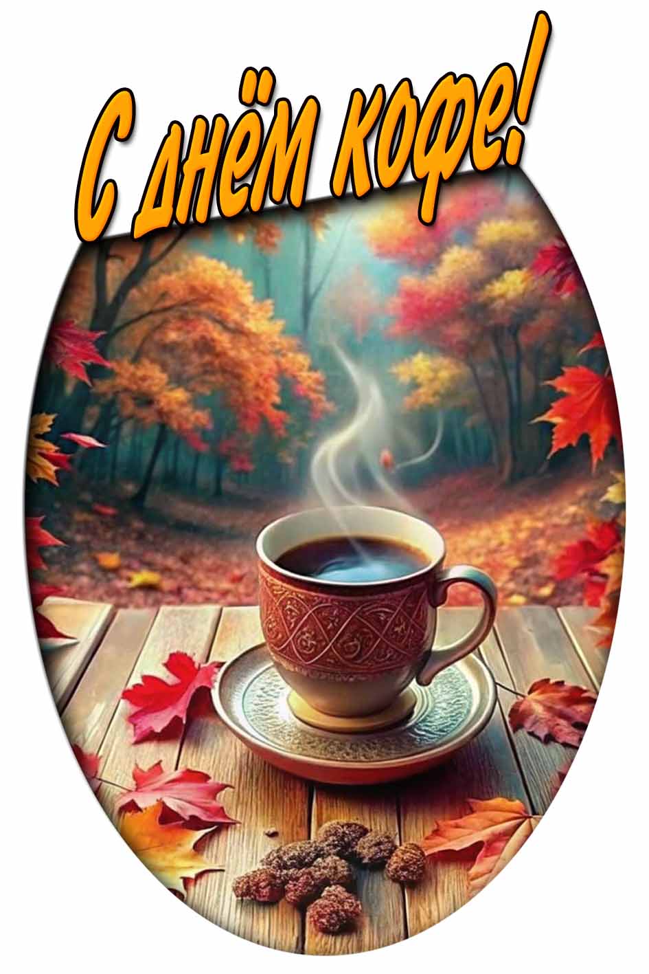 С днём кофе! - красивая осенняя открытка