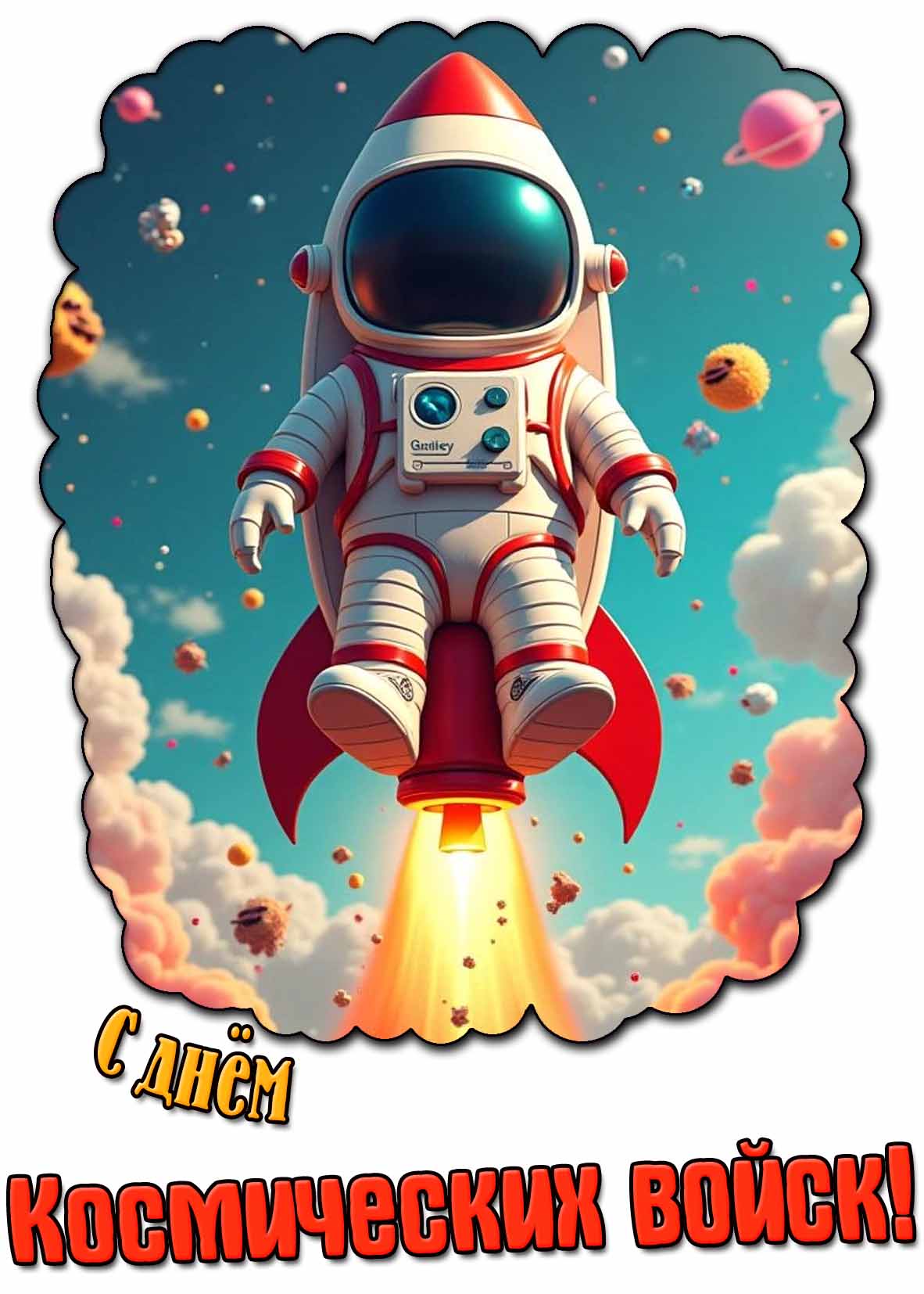 Мультяшная открытка с днём космических войск