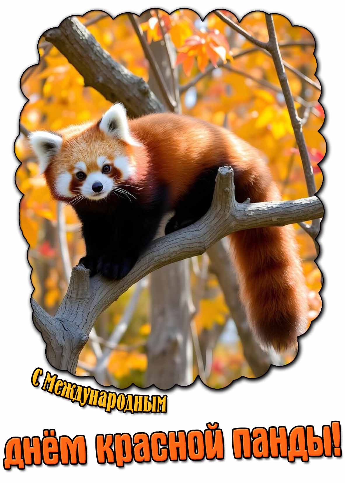 Осенняя открытка с Международным днём красной панды