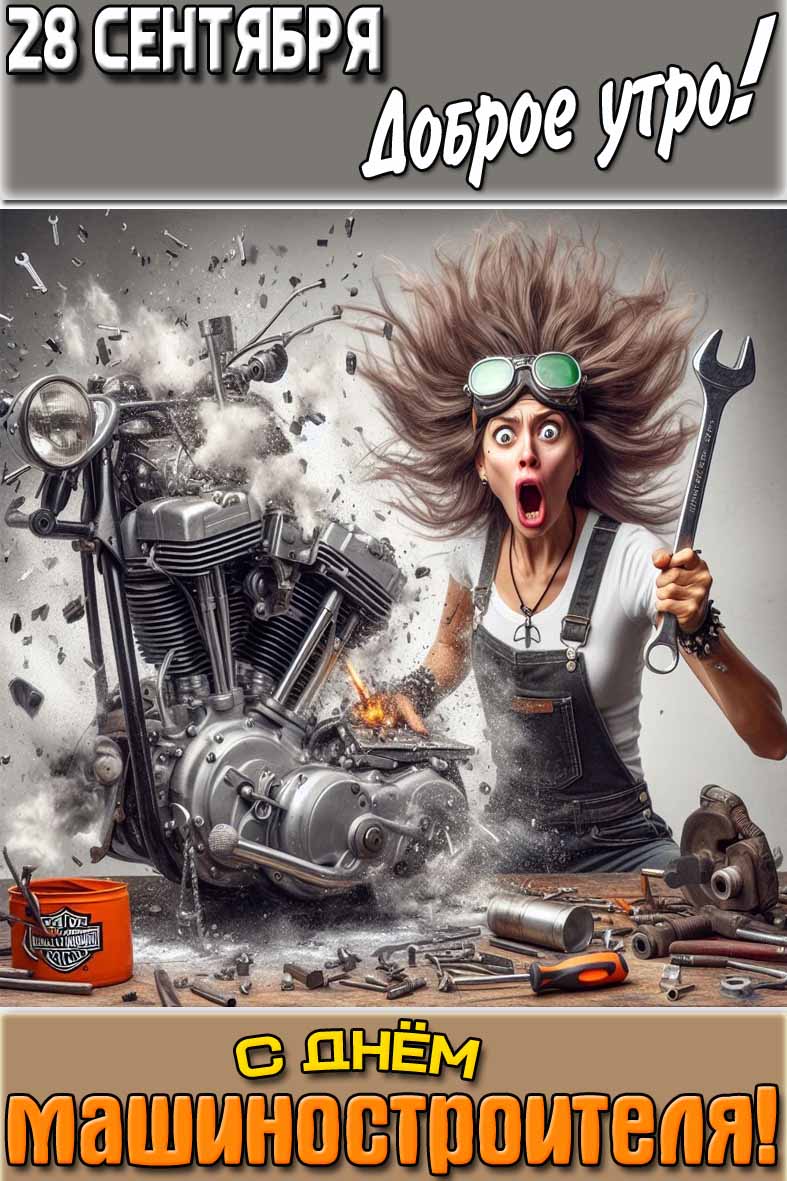 Открытка "28 сентября доброе утро! С днём машиностроителя!"