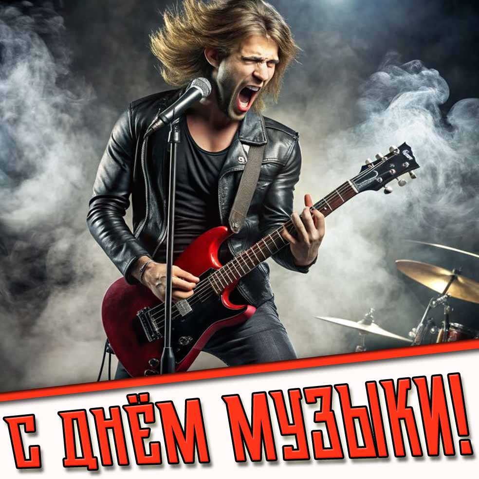 С днём музыки! - крутая открытка с РОК музыкантом
