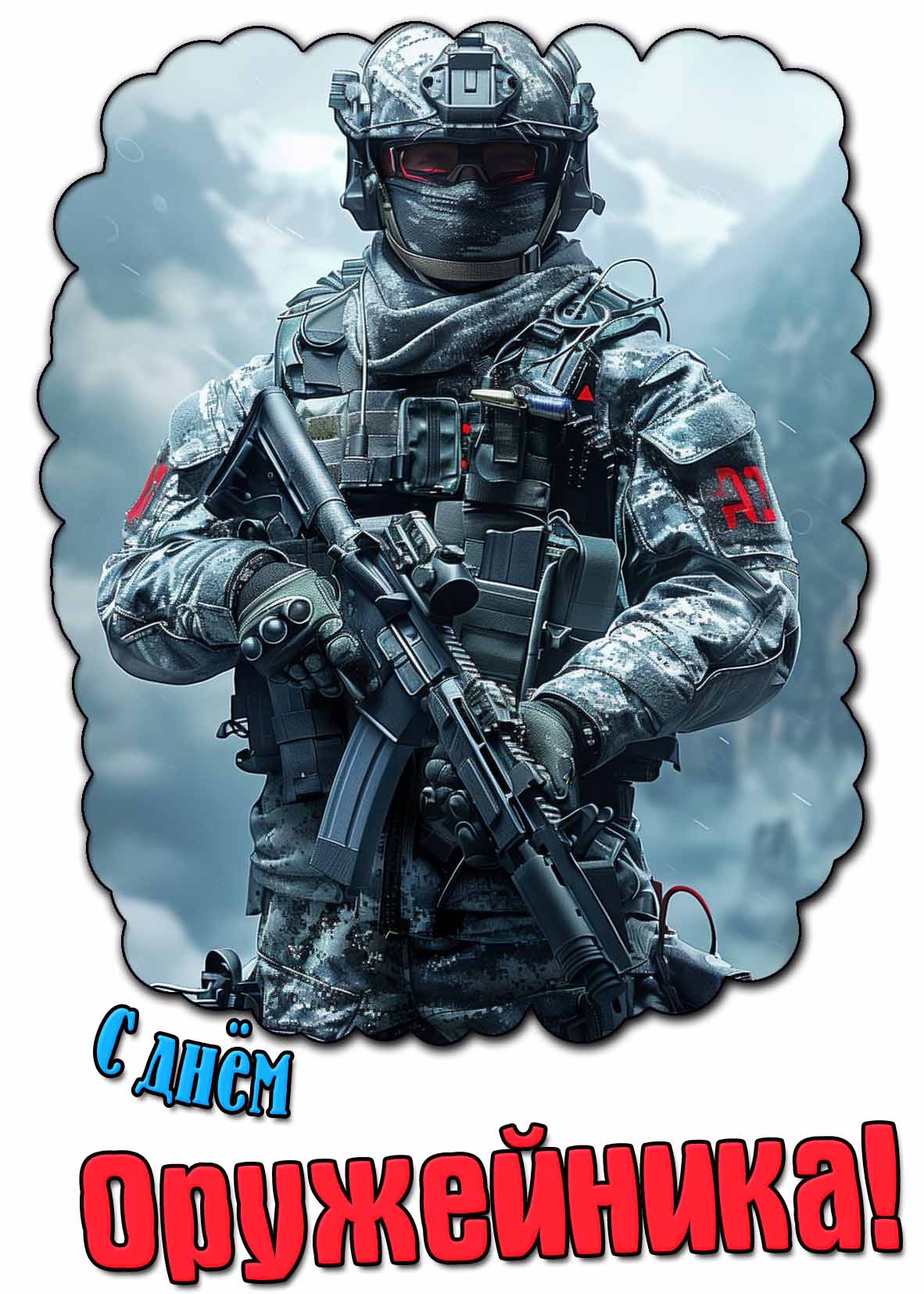 Красивая картинка с солдатом с автоматом для поздравления с днём оружейника!