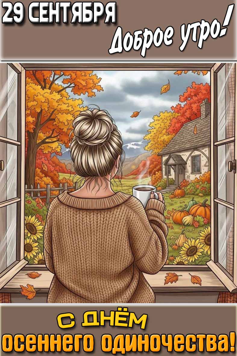 Открытка "29 сентября доброе утро! С днём осеннего одиночества!"