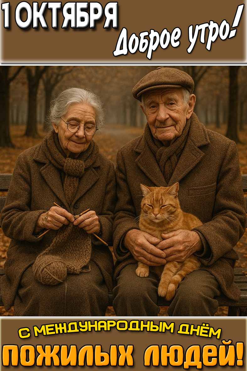 Открытка "1 октября доброе утро! С Международным днём пожилых людей!"