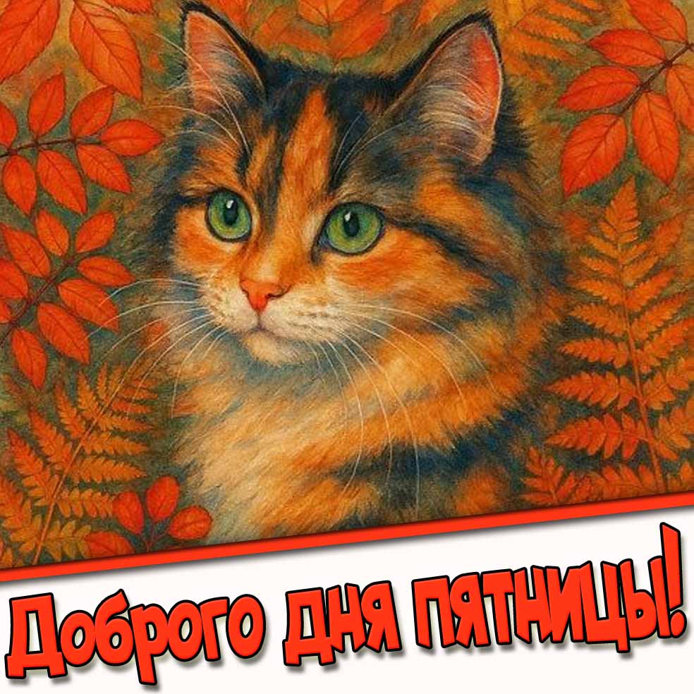 Доброго дня пятницы! - осенняя открытка с котом