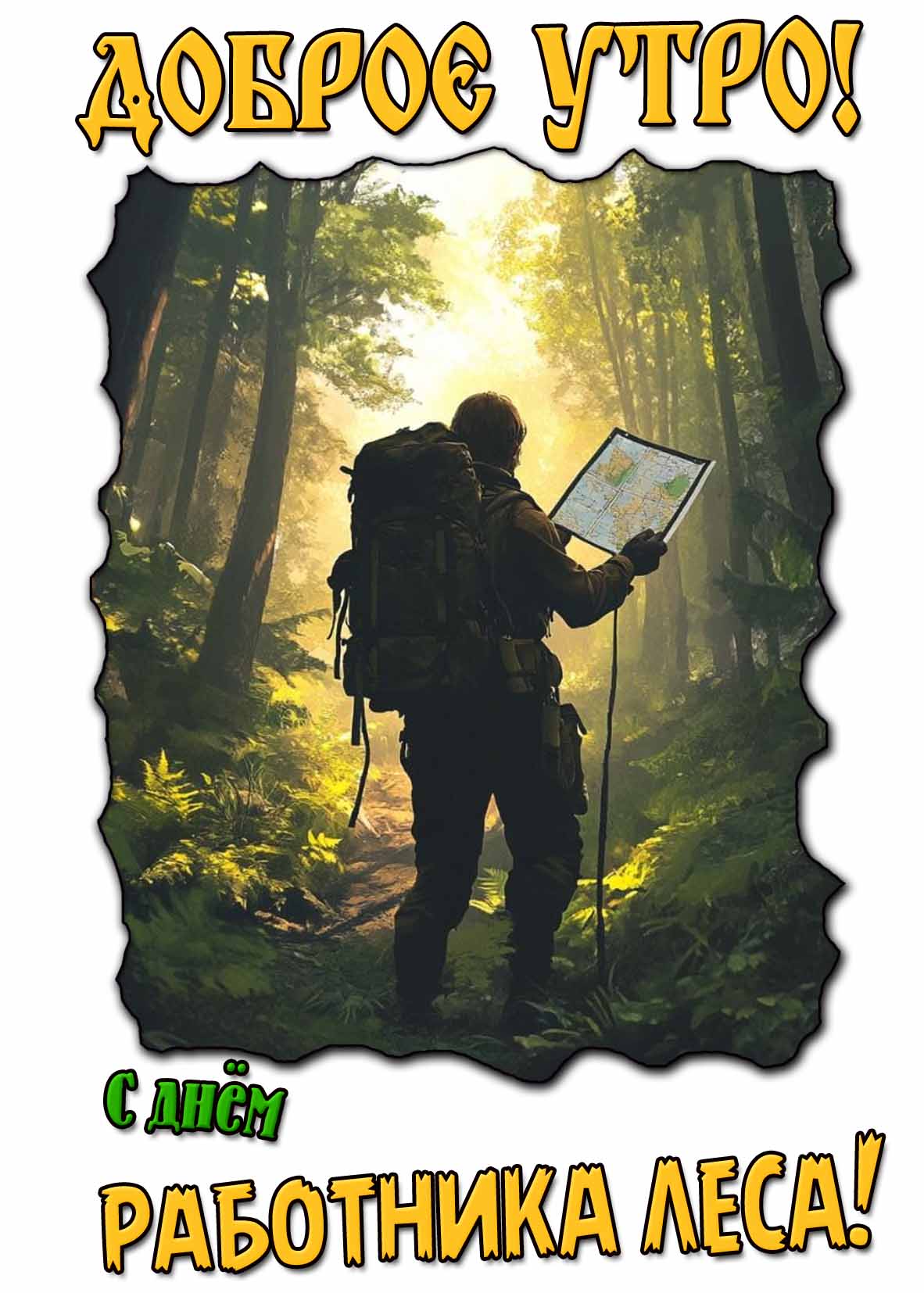 Красивая открытка "Доброе утро! С днём работника леса!"
