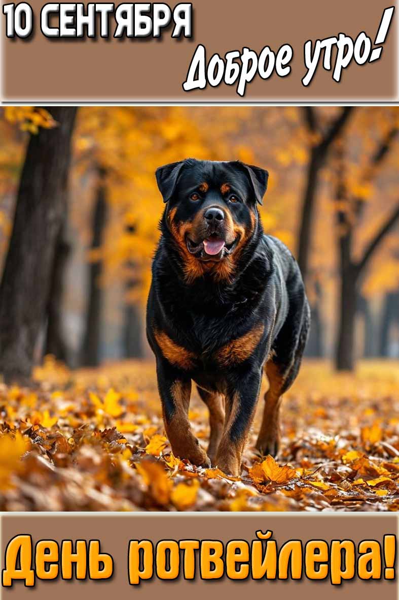 Открытка "10 сентября доброе утро! День ротвейлера!"