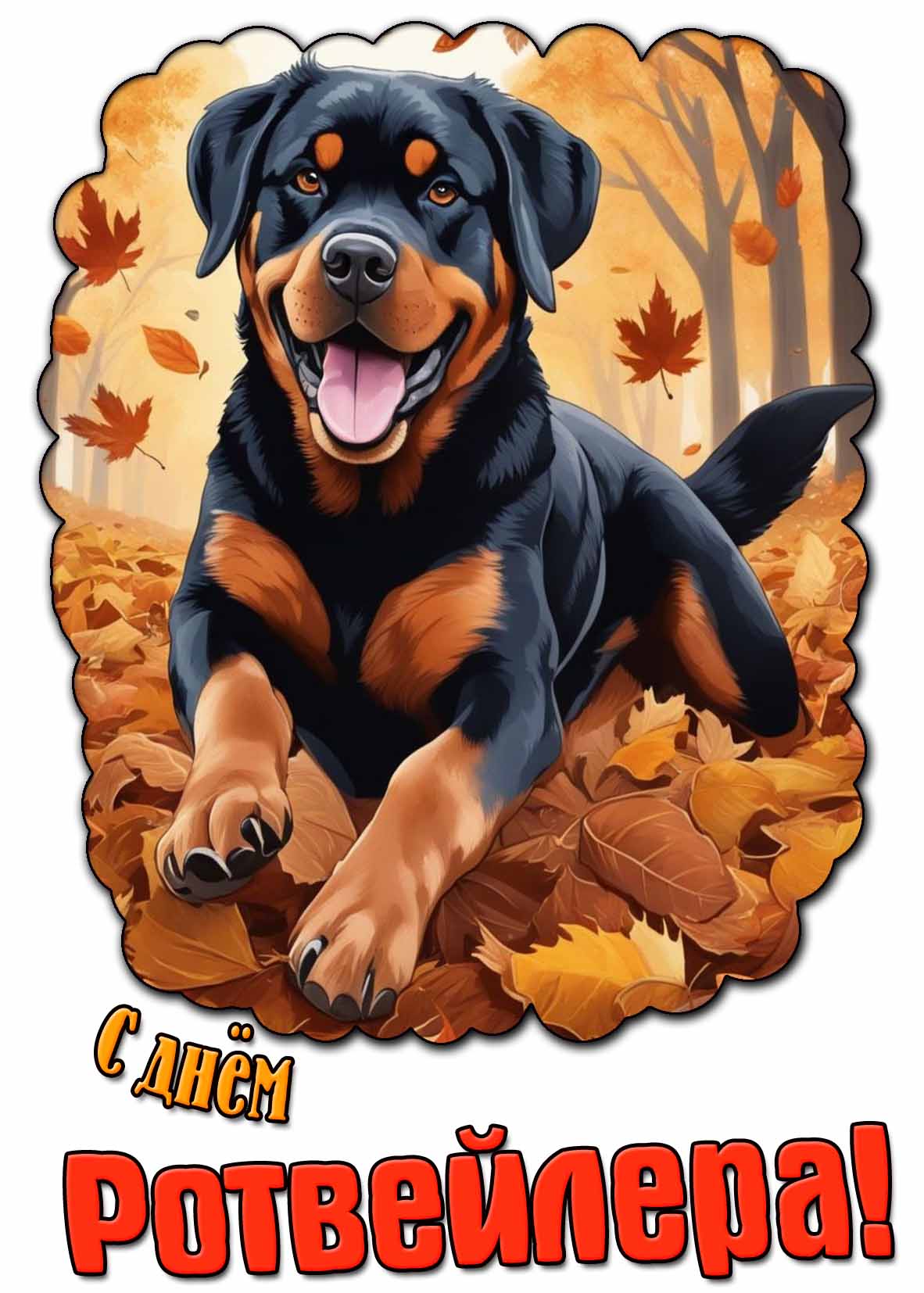 Осенняя открытка с днём ротвейлера