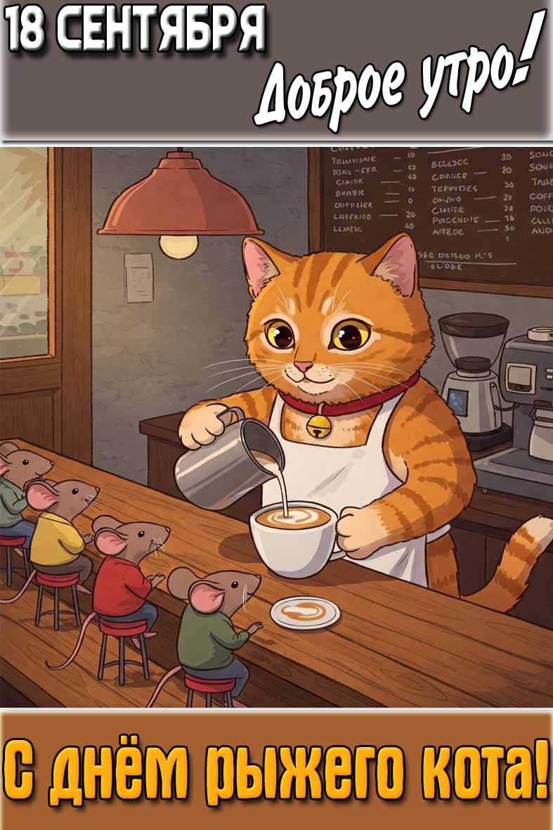 Открытка "18 сентября доброе утро! С днём рыжего кота!"