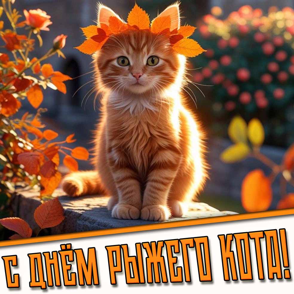 С днём рыжего кота! - красивая осенняя открытка