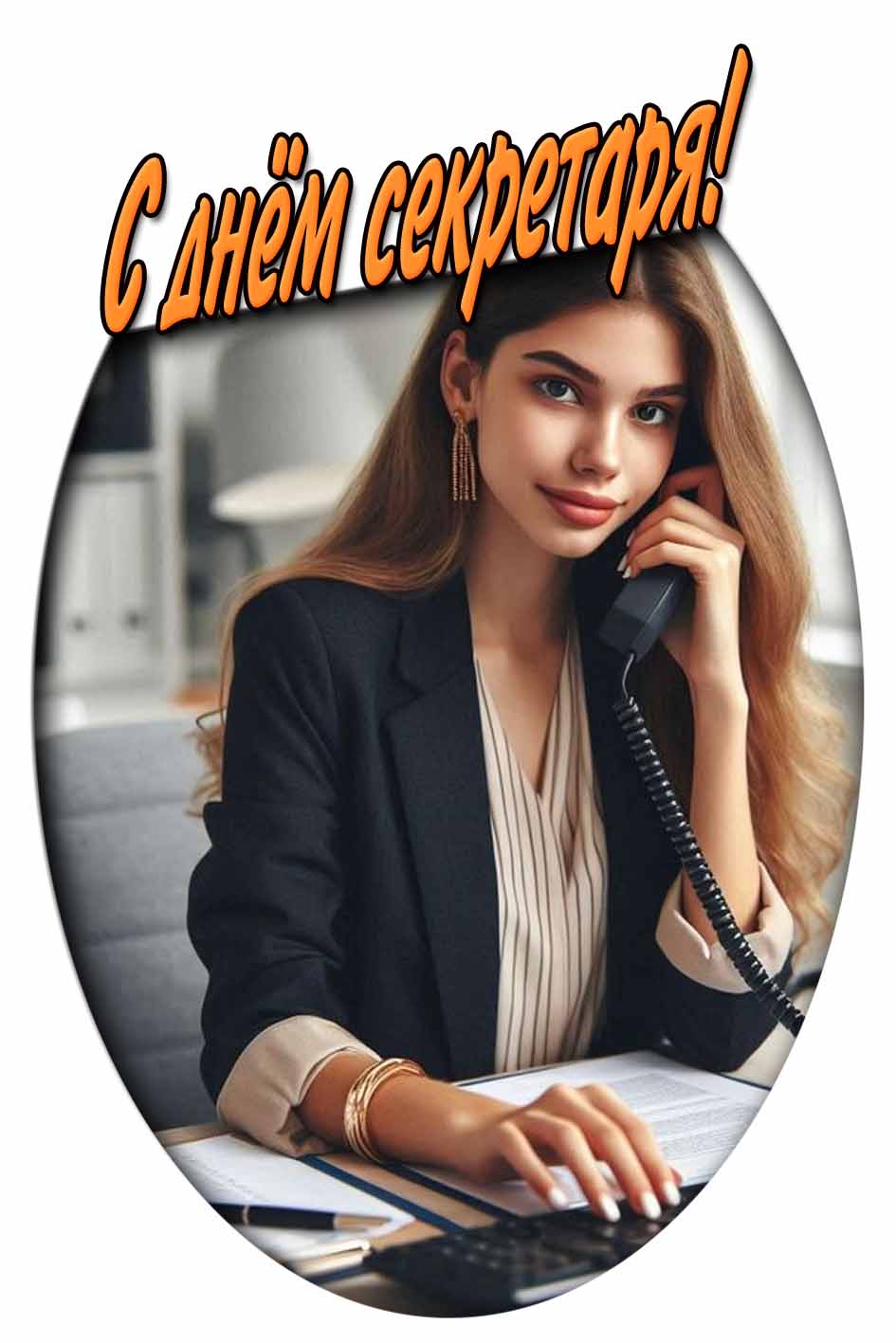 С днём секретаря! - стильная открытка для девушки