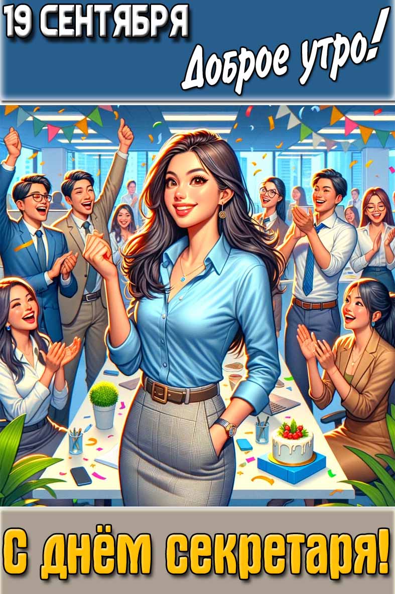 Праздничная открытка "19 сентября доброе утро! С днём секретаря!"