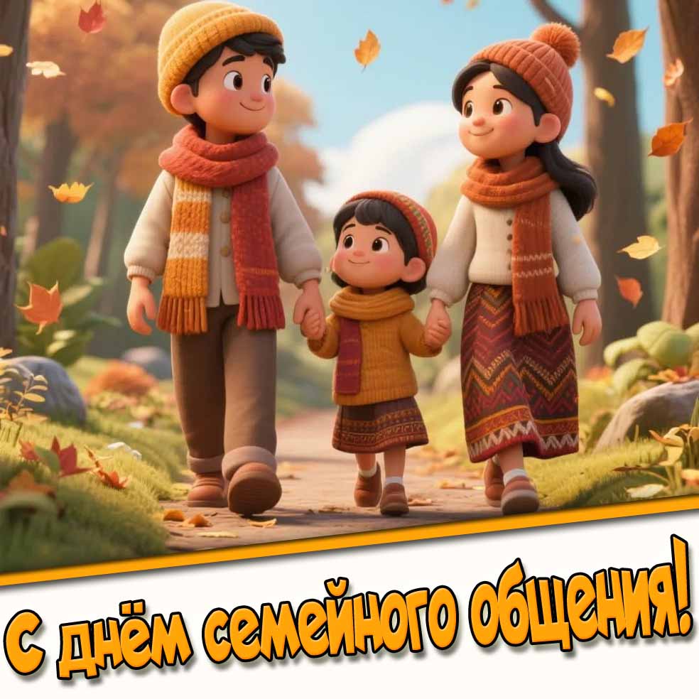 С днём семейного общения! - мультяшная осенняя открытка