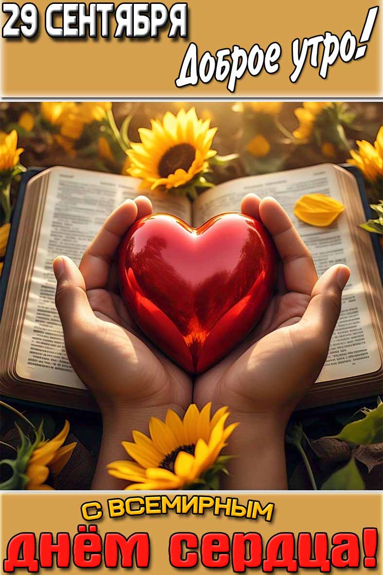 Открытка "29 сентября доброе утро! С всемирным днём сердца!"