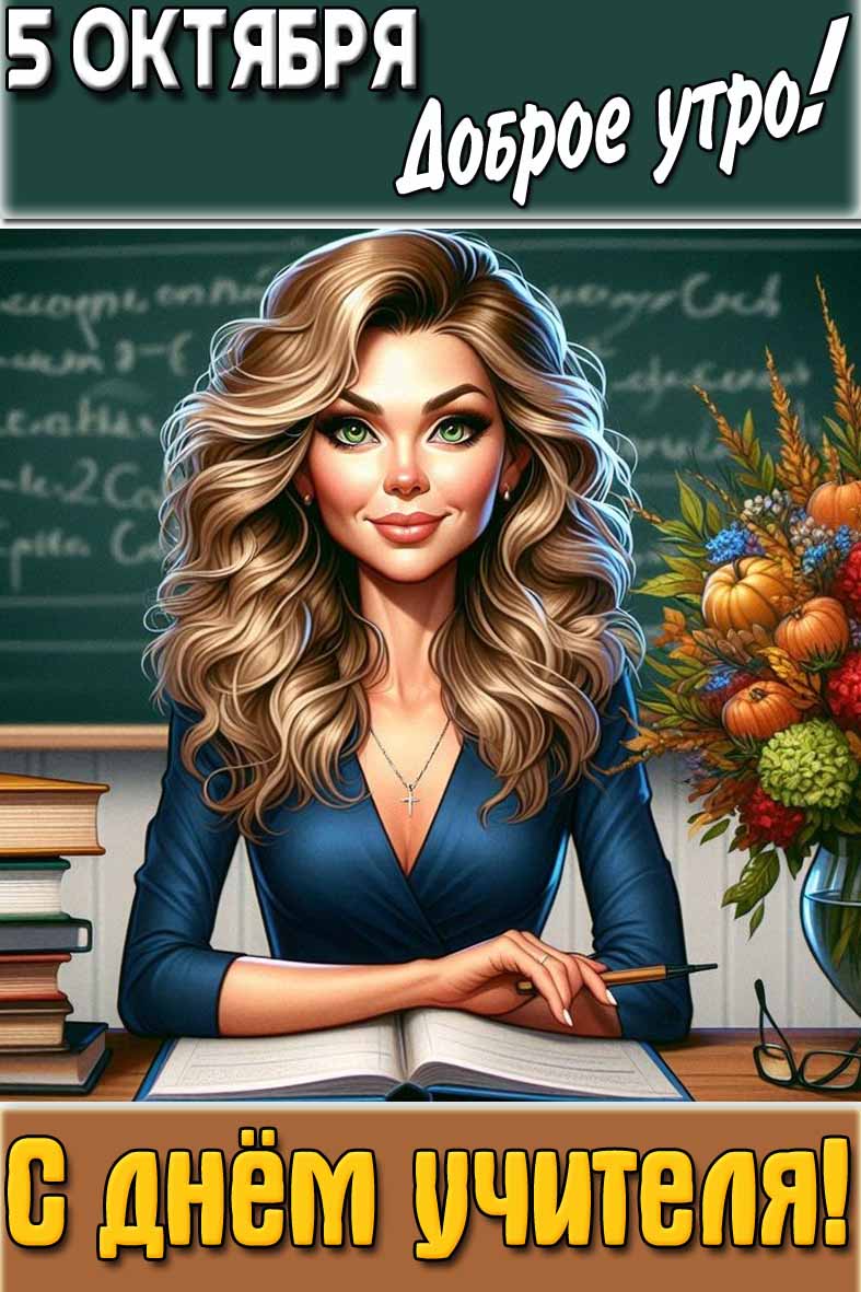 Открытка "5 октября доброе утро! С днём учителя!"