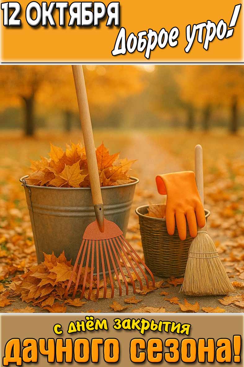 Открытка "12 октября доброе утро! С днём закрытия дачного сезона!"