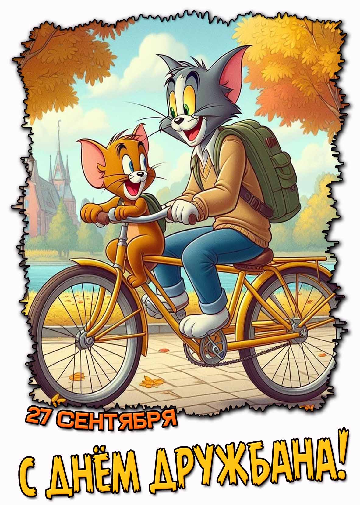 Мультяшная осенняя открытка с днём дружбана