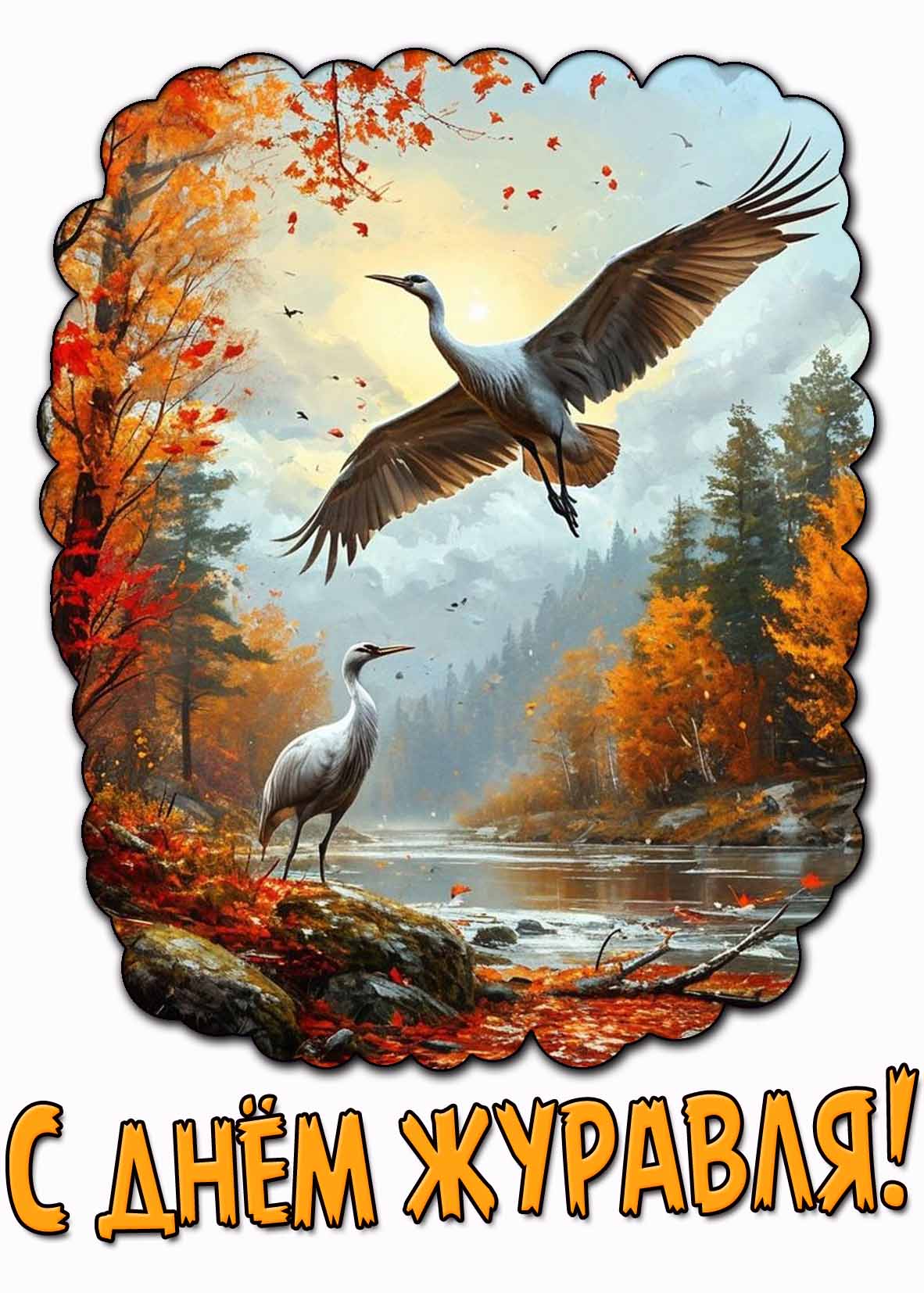 Осенняя открытка с днём журавля