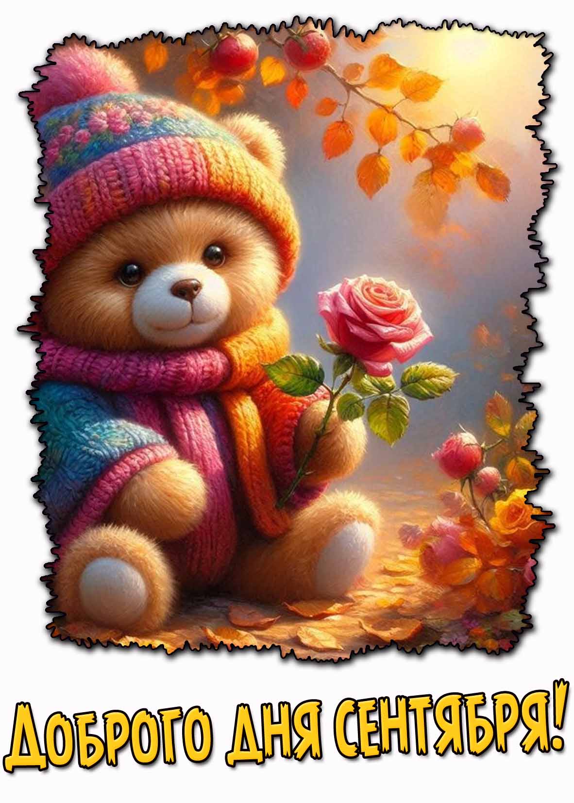 Доброго дня сентября! - осенняя открытка с розой