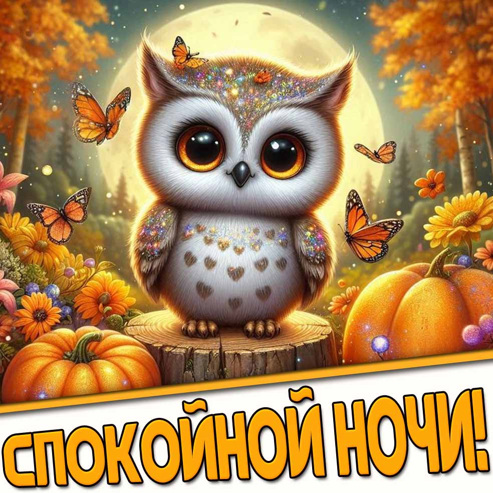 Спокойной ночи! - осенняя открытка с совой