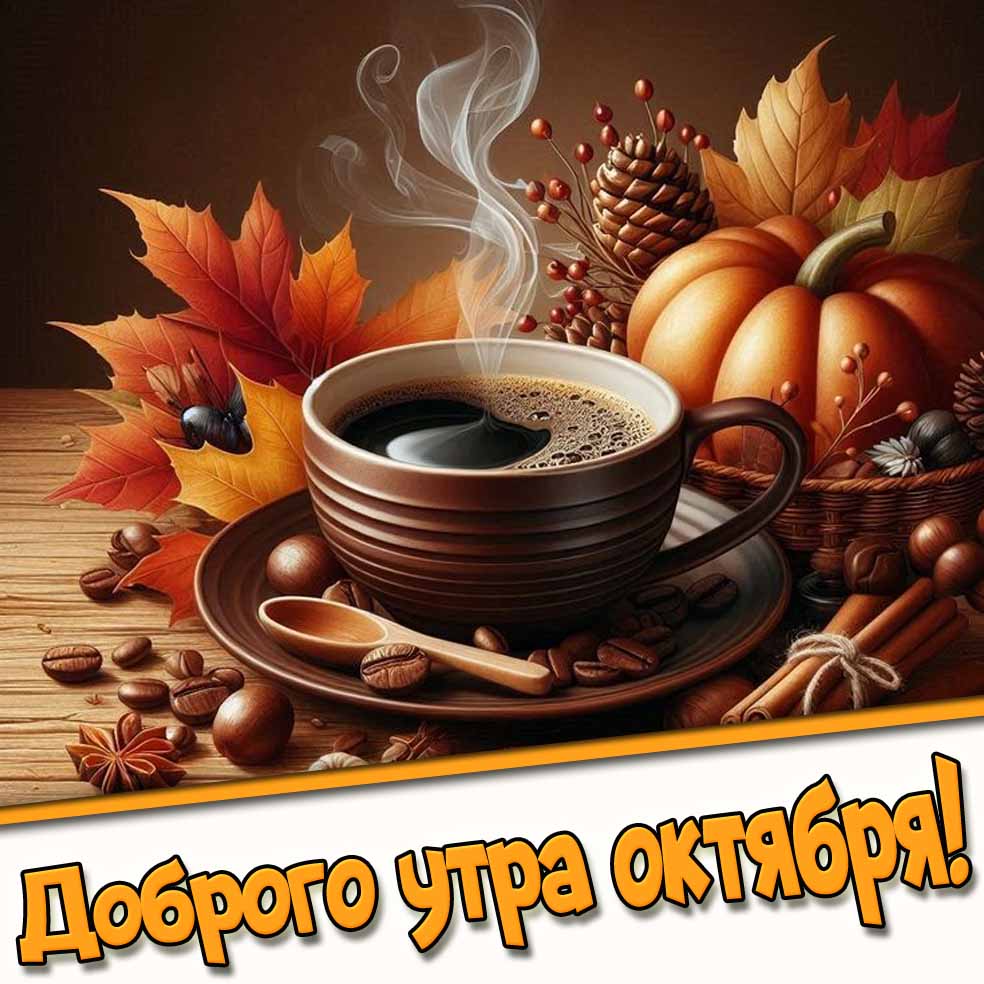 Доброго утра октября! - картинка с кофе