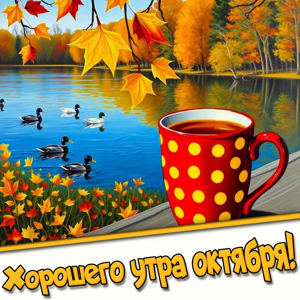 Хорошего утра октября! - открытка с кофе