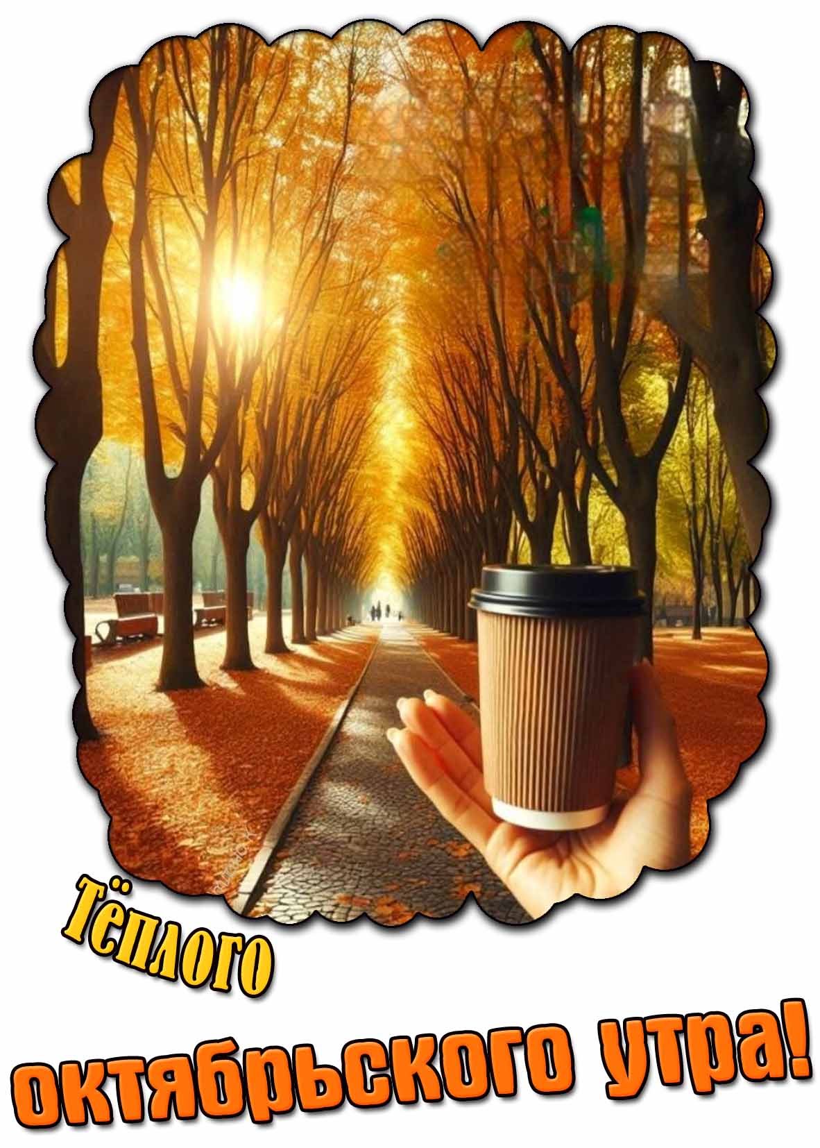 Тёплого октябрьского утра! - открытка с кофе в руке